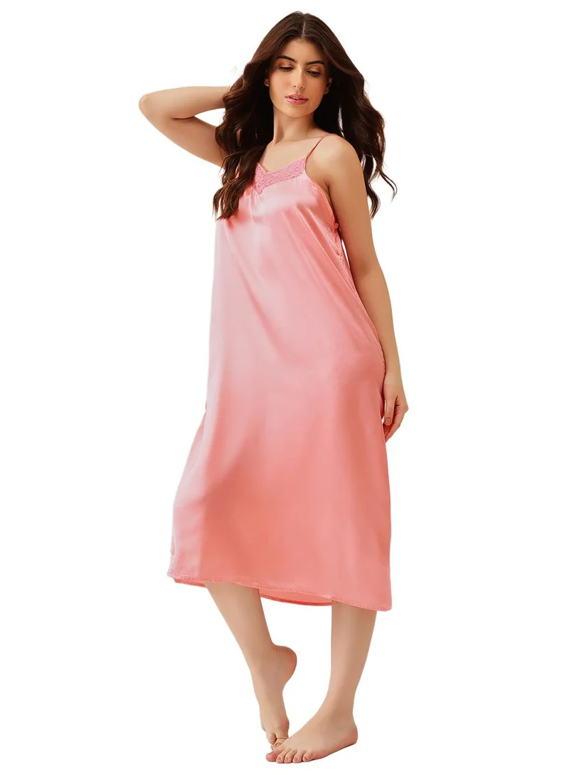 Clovia Pink Floral Print Long Nighty & Robe Set in Light Pink - Satin for Women | Best Price UAE